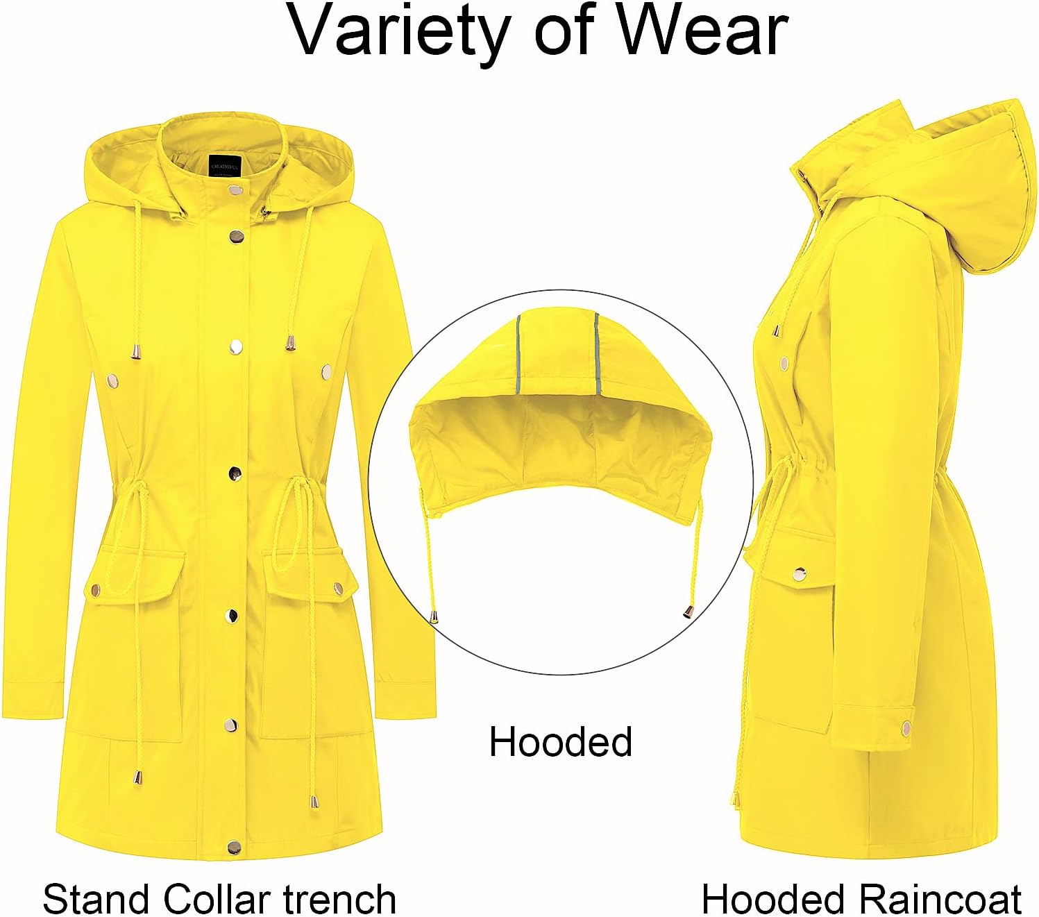 CREATMO US Women’s Plus Size Water-Resistant Trench Coat Long ...