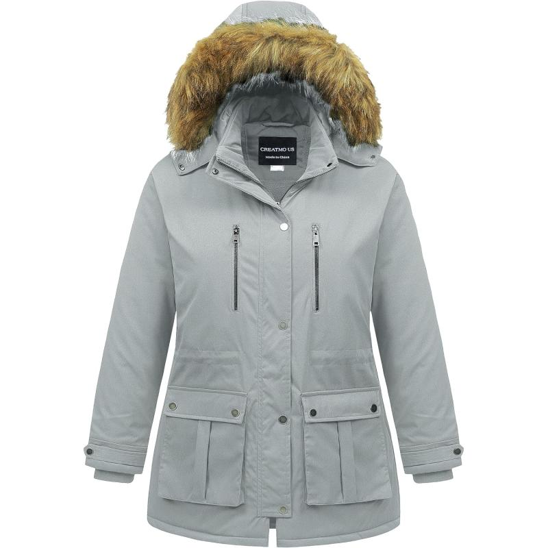 CREATMO US Women’s Plus Size Winter Coat Waterproof Long Puffer Jacket ...