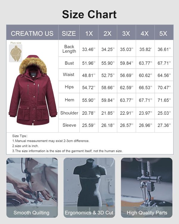 CREATMO US Women’s Plus Size Winter Coat Waterproof Long Puffer Jacket ...