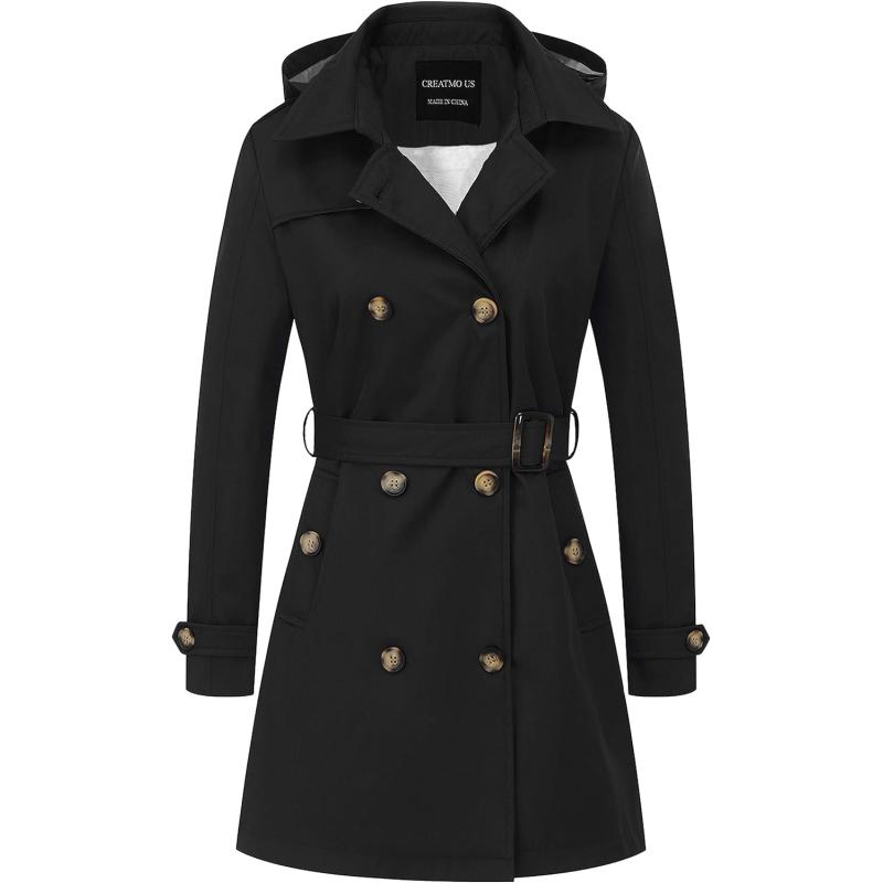 CREATMO US Women’s Trench Coat Double-Breasted Classic Lapel Overcoat ...