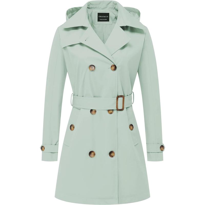 CREATMO US Women’s Trench Coat Double-Breasted Classic Lapel Overcoat ...