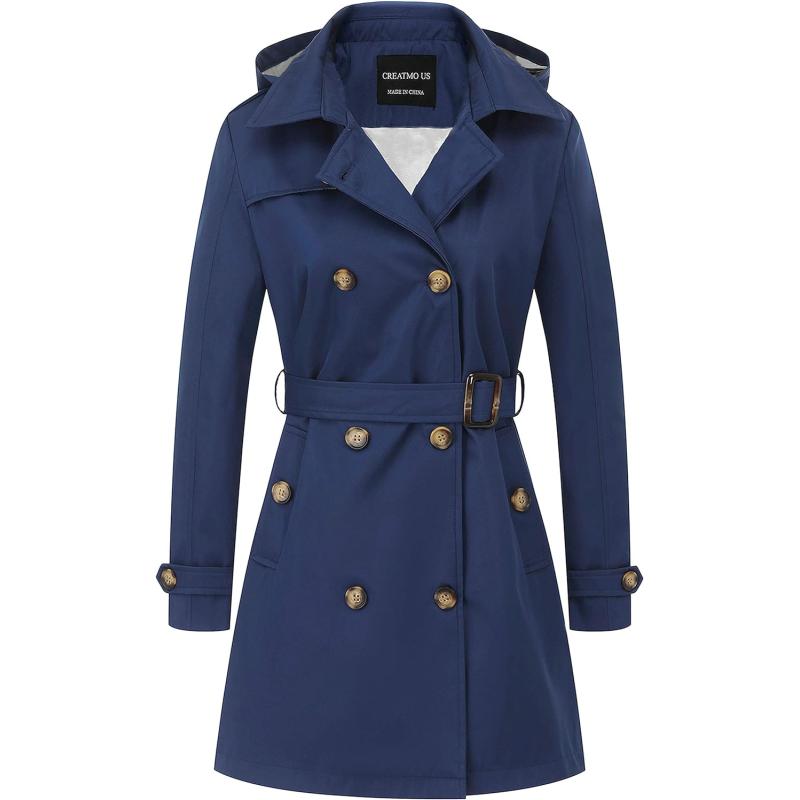 CREATMO US Women’s Trench Coat Double-Breasted Classic Lapel Overcoat ...