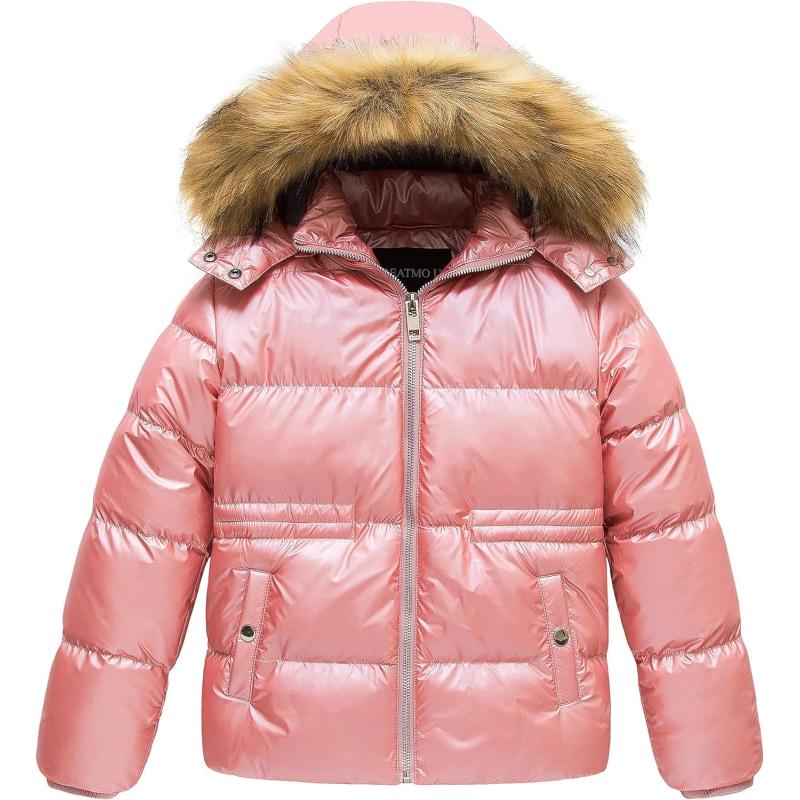 CREATMO US Girl’s Kids Metallic Shiny Jacket with Detachable Fur Collar ...