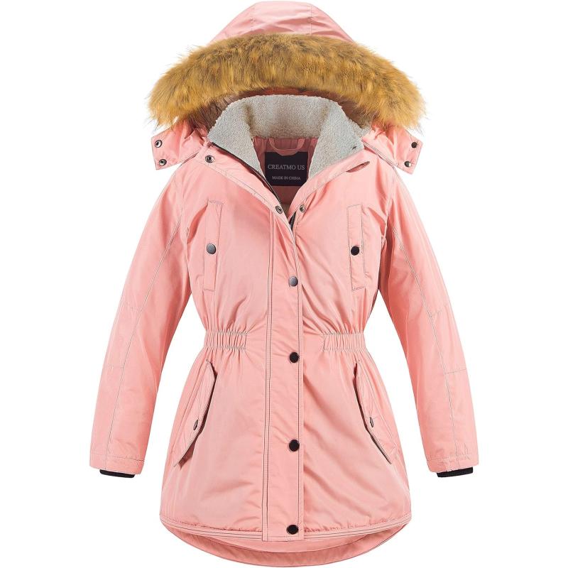 CREATMO US Girl’s Long Winter Warm Parka Sherpa Trimmed Collar Puffer ...