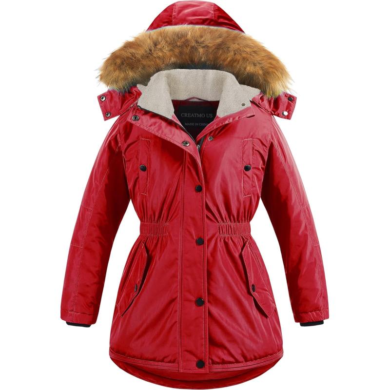 CREATMO US Girl’s Long Winter Warm Parka Sherpa Trimmed Collar Puffer ...