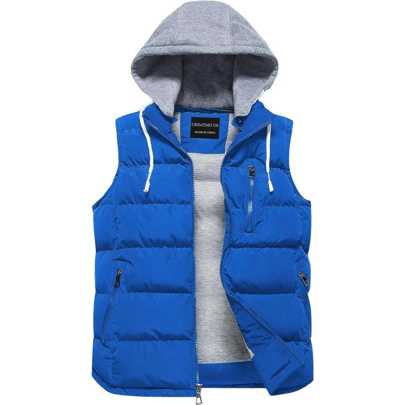 CREATMO US Men’s Outdoor Winter Vest Outerwear Removable Hooded Padded ...