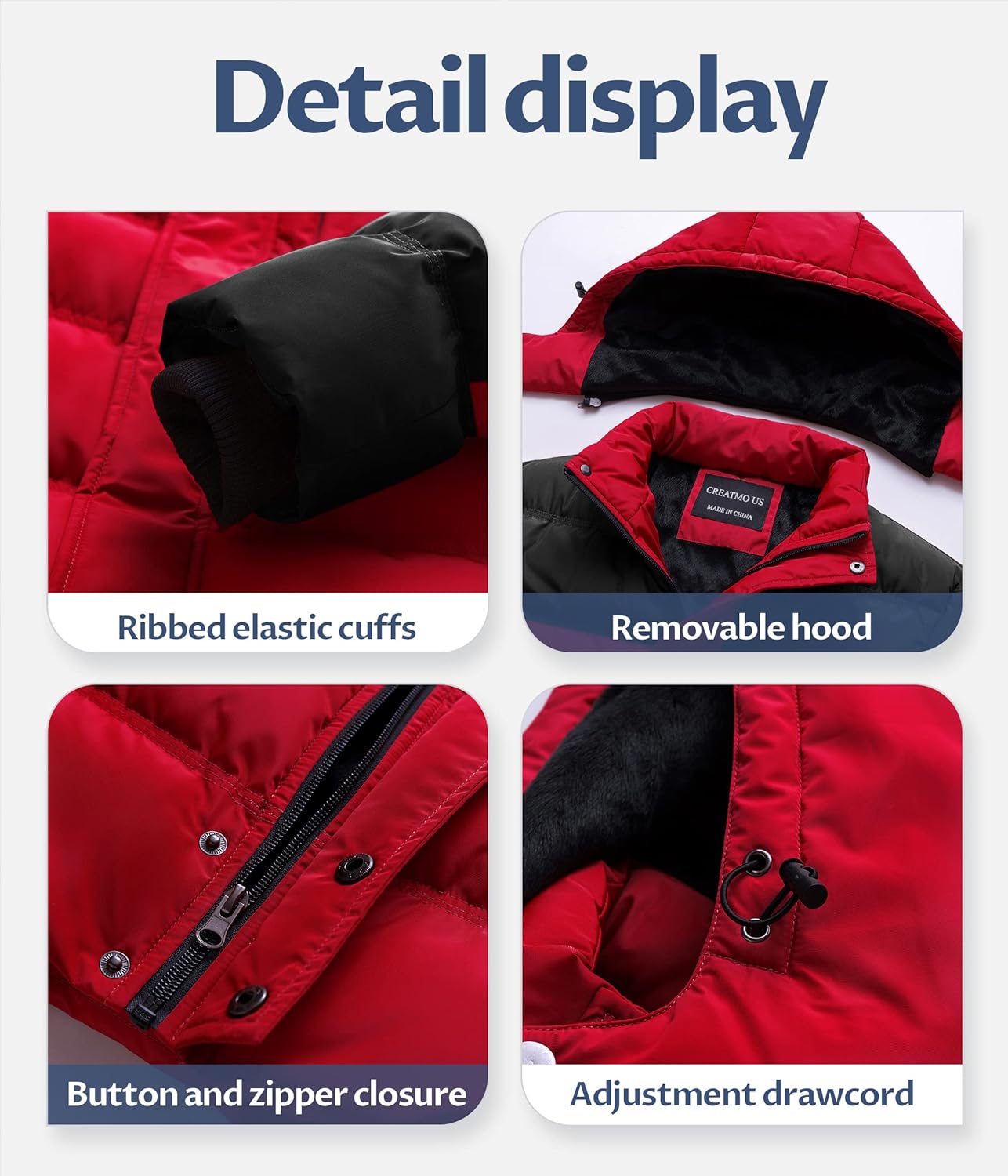 CREATMO US Men’s Puffer Jacket Waterproof Winter Parka jacket Warm ...