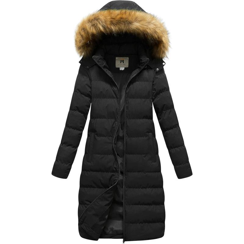 CREATMO US Women’s Long Winter Faux Fur Coat Puffer Warm Jacket with ...